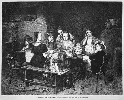 Die Gartenlaube (1872) b 543.jpg Stadtkinder auf dem Lande. Originalzeichnung von Friedrich Hiddemann.