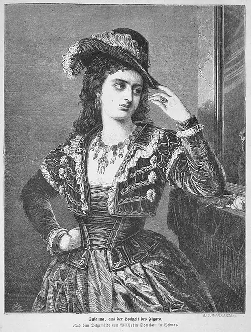 Die Gartenlaube (1873) b 419.jpg Susanna, aus der Hochzeit des Figaro. Nach dem Oelgemälde von Wilhelm Souchon in Weimar