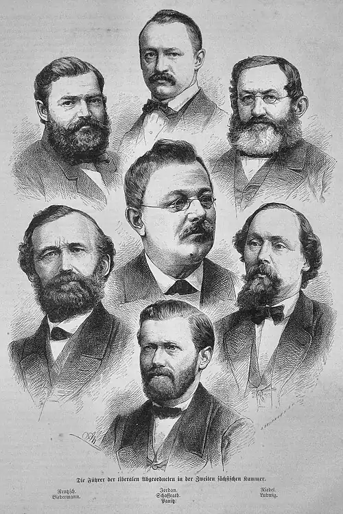 Die Gartenlaube (1873) b 579.jpg Die Führer der liberalen Abgeordneten in der Zweiten sächsischen Kammer (S)