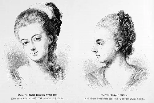 Die Gartenlaube (1874) b 012.jpg Bürger’s Molly (Auguste Leonhart). Nach einem von ihr selbst 1781 gemalten Pastellbilde. Dorette Bürger (1781). Nach einem Pastellbilde von ihrer Schwester Molly-Auguste.