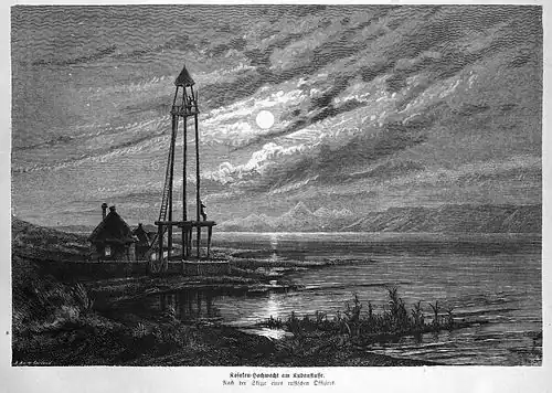 Die Gartenlaube (1874) b 159.jpg Kosaken-Hochwacht am Kubanflusse. Nach der Skizze eines russischen Offiziers.