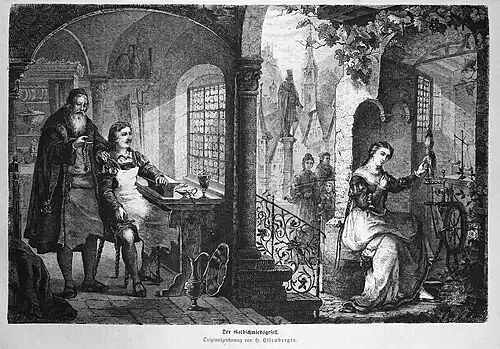 Die Gartenlaube (1874) b 319.jpg Der Goldschmiedsgesell. Originalzeichnung von H. Effenberger.