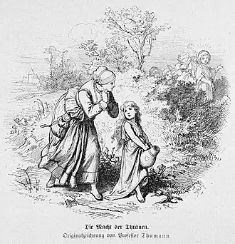 Die Gartenlaube (1874) b 819.jpg Die Macht der Thränen. Originalzeichnung von Professor Thumann.