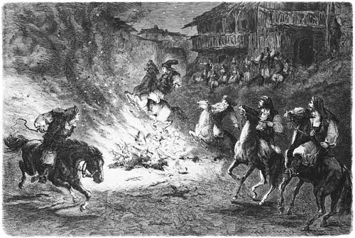 Die Gartenlaube (1876) b 793.jpg Sardinische Feuerreiter. Nach der Natur aufgenommen von Albert Richter in Haking