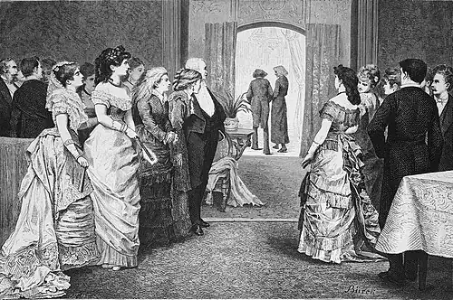 Die Gartenlaube (1877) b 121.jpg Aus einem Salon in Rom. Nach dem Leben aufgenommen von H. Bürck in Romf