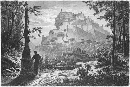 Die Gartenlaube (1877) b 277.jpg Die Riegersburg in Steiermark. Nach einer Skizze von Robert Zander in Wien