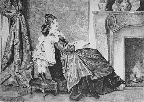 Die Gartenlaube (1878) b 103.jpg „Mama, warst du eigentlich eine Junge oder ein Mädchen, als Du klein warst?“ Originalzeichnung von R. Beyschlag (S)