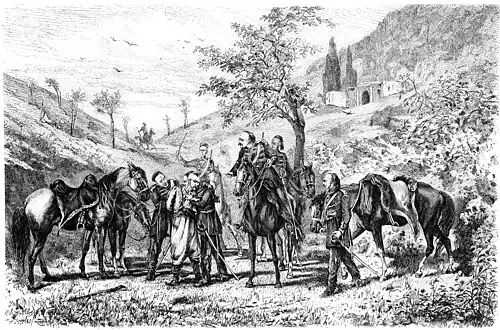 Die Gartenlaube (1878) b 121.jpg Eine Erinnerung aus der Belagerung von Plewna. Nach einer Skizze vom Kriegsschauplatze componirt von Albert Richter in Dresden.