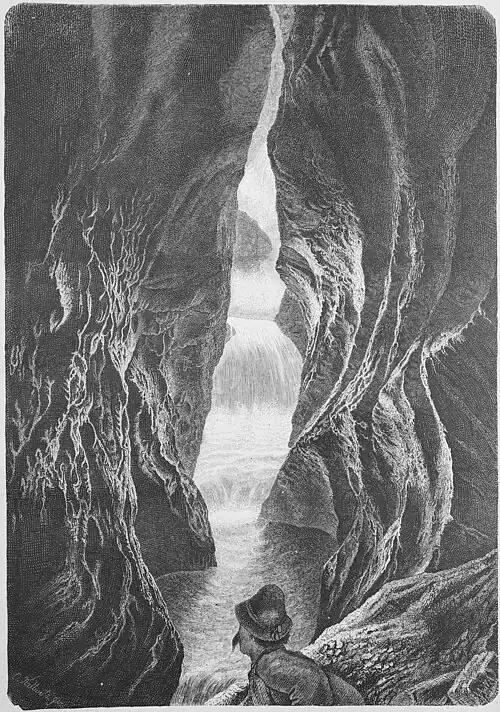 Die Gartenlaube (1878) b 195.jpg In den Pongau-Klammen der Salzburger Alpen. Nach der Natur aufgenommen von Oscar Kallwitz.