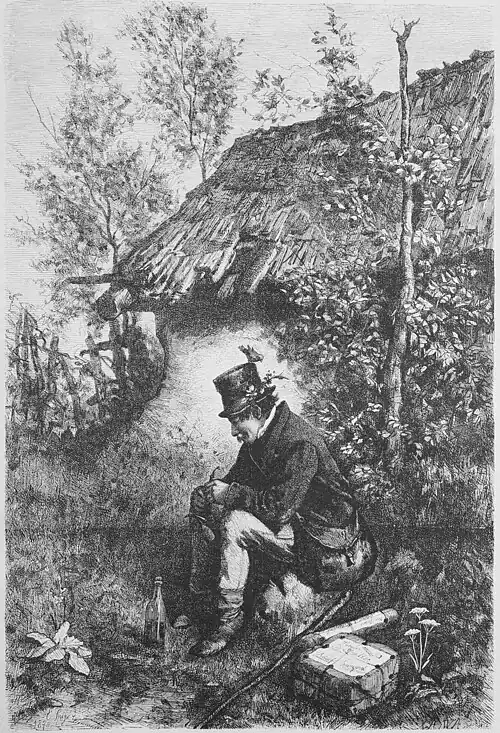 Die Gartenlaube (1878) b 211.jpg Wie es dem Landboten im nächsten Sommer ergehen dürfte. Originalzeichnung von E. Spitzer in München