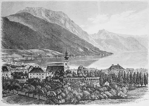 Die Gartenlaube (1878) b 219.jpg Gmunden am Traunsee. Gezeichnet von Adolf Neumann