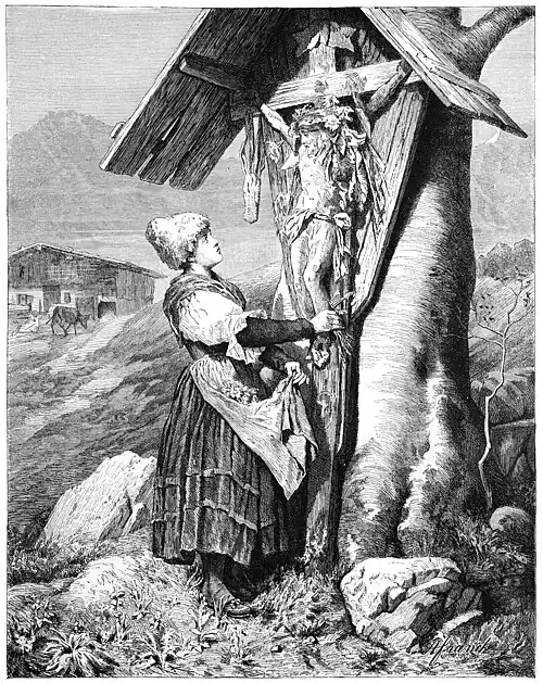 Die Gartenlaube (1878) b 375.jpg Fromme Spende. Originalzeichnung von A. Franck
