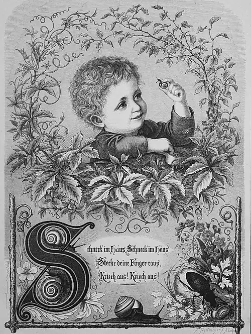 Die Gartenlaube (1878) b 409.jpg Schneck im Haus. Originalzeichnung von Emil Schmidt in Hamburg