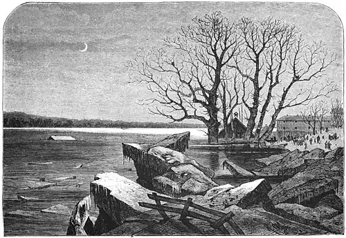 Die Gartenlaube (1879) b 272.jpg Bilder von der Weichselüberschwemmung 8. Das Reimann’sche Schankhaus bei Thorn. Robert Aßmus