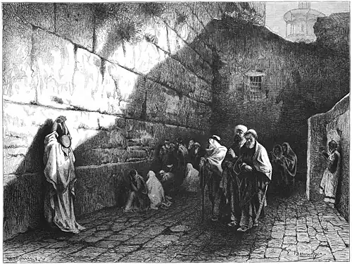Die Gartenlaube (1879) b 297.jpg Die Klagemauer in den Tempelruinen Jerusalems. Auf Holz gezeichnet von E. Berninger in München
