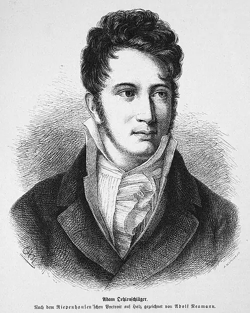 Die Gartenlaube (1879) b 765.jpg Adam Oehlenschläger Nach dem Riepenhausen’schen Portrait auf Holz gezeichnet von Adolf Neumann