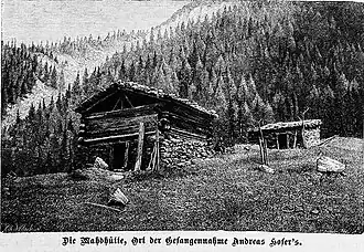 Die Gartenlaube (1880) b 605_3.jpg Die Mahdhütte, Ort der Gefangennahme Andreas Hofer’s