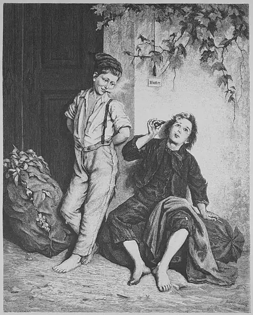 Die Gartenlaube (1881) b 313.jpg „Die Wolke steigt - uns wird so wohl; Verschon’ uns, Bismarck mit dem Monopol“ Nach ihrem Gemälde auf Holz gezeichnet Auguste Ludwig