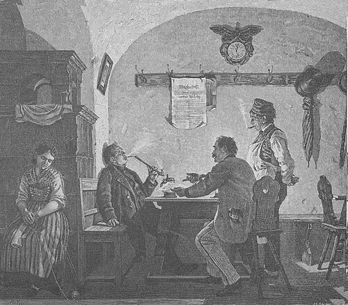 Die Gartenlaube (1881) b 561.jpg Auch eine „Wahlwühlerei“. Nach seinem Gemälde auf Holz gezeichnet von Karl Kronberger