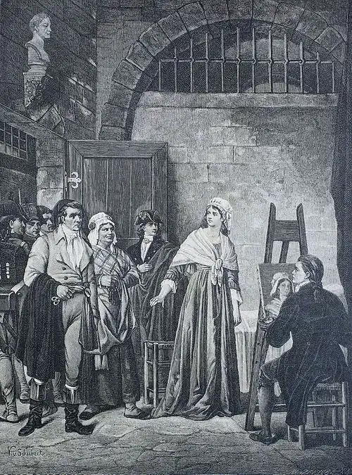 Die Gartenlaube (1881) b 573.jpg Charlotte Corday vor ihrem letzten Gange. Oelgemälde von Victor v. Schubert Nach einer Photographie von F. Köbke in Dresdem (S)