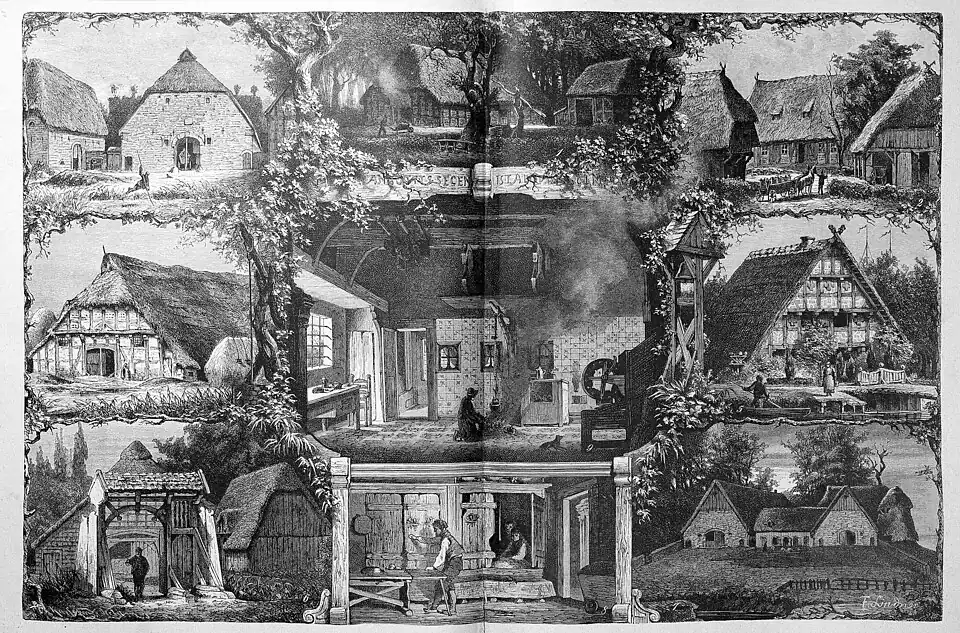 Die Gartenlaube (1881) b 628.jpg Das niederdeutsche Bauernhaus Originalzeichnung von Ferdinand Lindner (D)