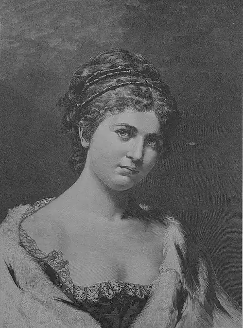 Die Gartenlaube (1881) b 697.jpg Album schöner Frauenköpfe: 1. Junge Patricierin Nach dem Oelgemälde von Heinrich Schmiechen (S)