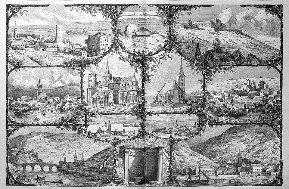 Die Gartenlaube (1881) b 720.jpg Heimstätten deutscher Rheinweine Originalzeichnung von Ferdinand Lindner(D)