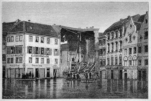 Die Gartenlaube (1883) b 053 2.jpg Eingestürztes Haus am Burgplatz in Düsseldorf. Nach einer Photographie im Verlage von H. Juppen in Düsseldorf