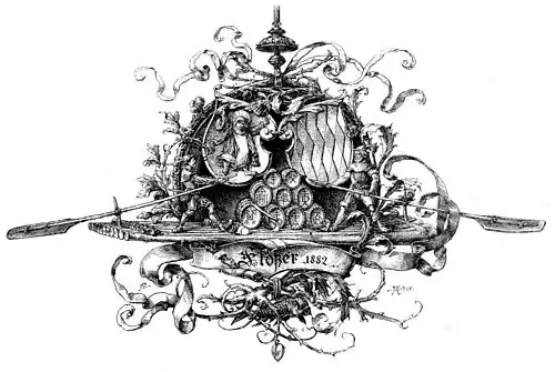 Die Gartenlaube (1883) b 161.jpg Das Wappen der Flößer. Aus dem Prachtwerke „Allegorien und Embleme, herausgegeben von Martin Gerlach“.