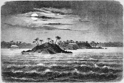 Die Gartenlaube (1883) b 177.jpg Ceylonküste bei Point de Galle. Originalzeichnung von A. Wanjura