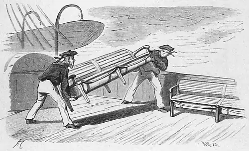 Die Gartenlaube (1883) b 424 2.jpg Schiffsbank mit luftdichten Ballons als Rettungsboot für sechs Personen