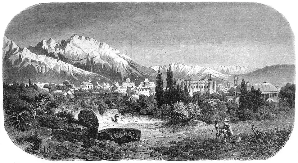 Die Gartenlaube (1883) b 764.jpg Salt-Lake-City, die Hauptstadt des Mormonenreiches. Nach der Natur gezeichnet von dem Specialartisten der "Gartenlaube" Rudolf Cronau