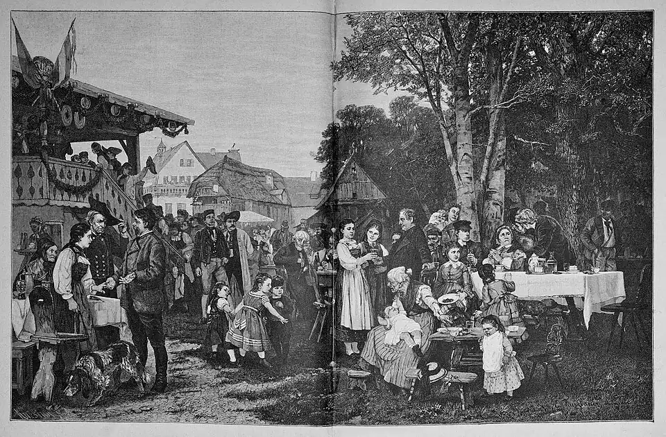 Die Gartenlaube (1884) b 144.jpg (D) Ländliches Fest in Schwaben Nach dem Oelgemälde von E. Kurzbauer