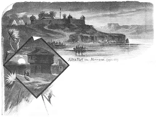 Die Gartenlaube (1884) b 160.jpg Fort am Missouri (gegen 1820) (Rudolf Cronau)