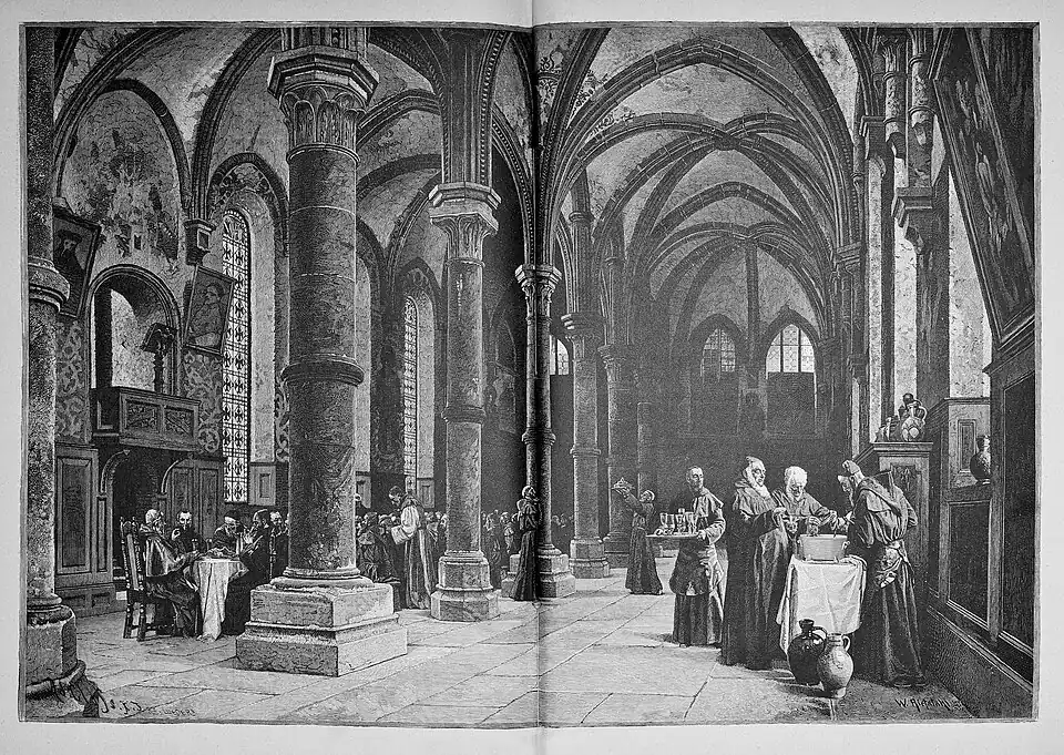 Die Gartenlaube (1884) b 360.jpg (D) Das Sommerrefectorium in Kloster Maulbronn Nach dem Oelgemälde von Prof. Riefsthal
