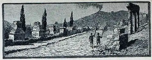 Die Gartenlaube (1884) b 420_1.jpg Aus Pompeji: Die Gräberstraße Nach einer Skizze von Salvatore de Gregorio
