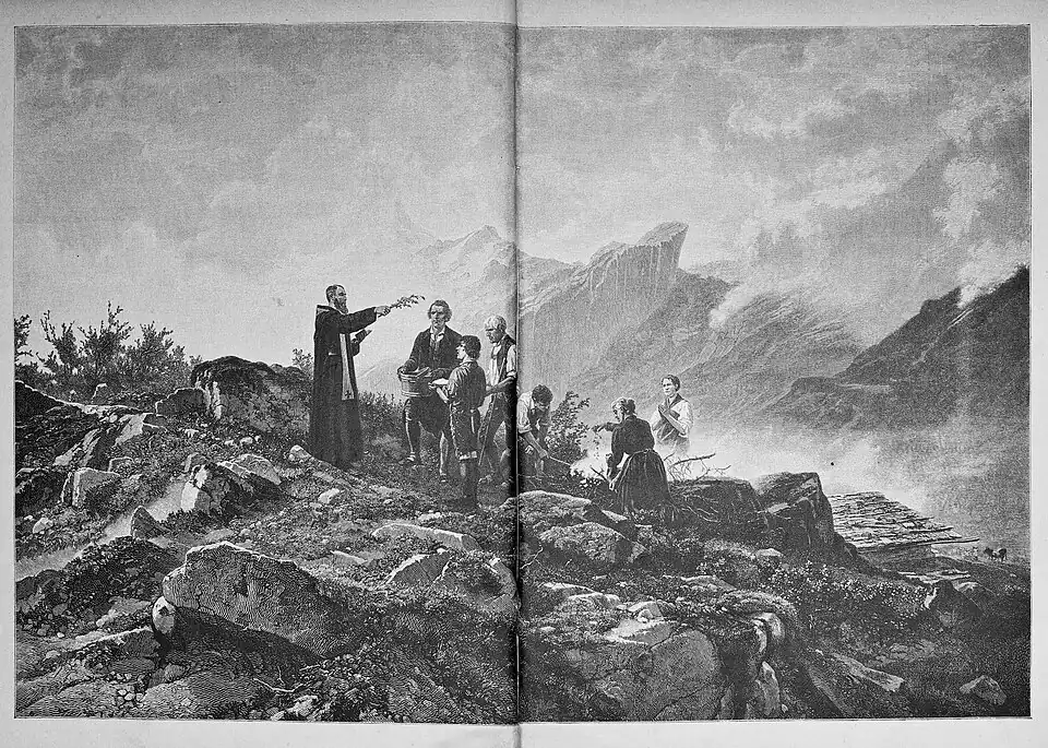 Die Gartenlaube (1884) b 452.jpg (D) Die Segnung der Alpen Nach dem Oelgemälde von Prof. W. Riefstahl