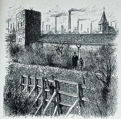 Die Gartenlaube (1884) b 535_1.jpg Durch Zimmerung gestützte Stadtmauer in Straßfurt