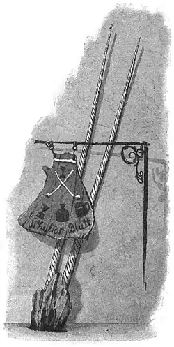 Die Gartenlaube (1884) b 577_3.jpg Altes Wirthshausschild aus einem Walfischknochen un ein Narwalschädel (Hans Petersen)