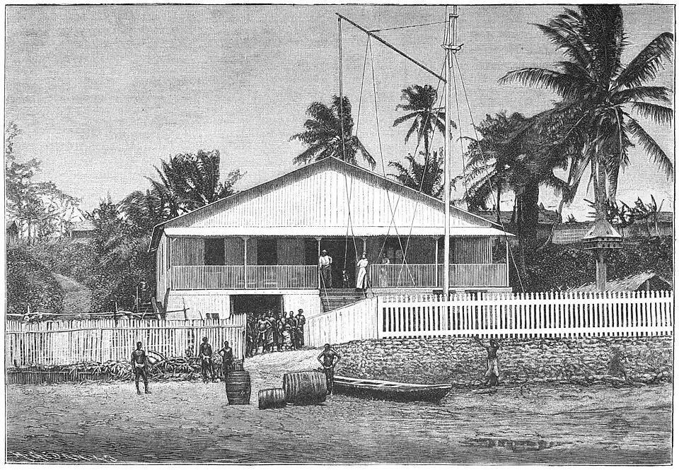 Die Gartenlaube (1884) b 616.jpg Wohnhaus mit Lagerraum in der Factorei Kamerun