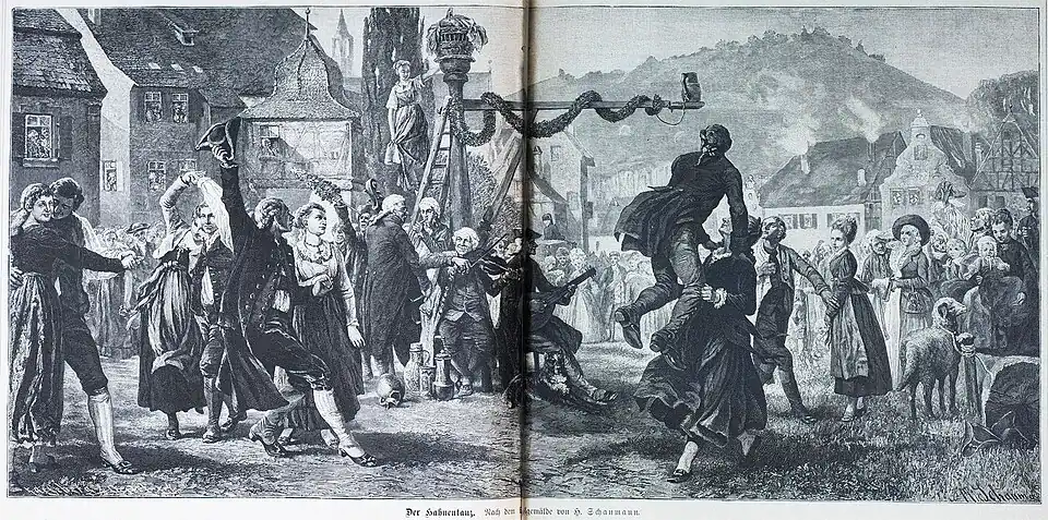 Die Gartenlaube (1884) b 632.jpg (D) Der Hahnentanz Nach dem Gemälde von H. Schaumann