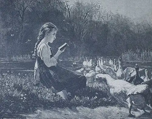 Die Gartenlaube (1884) b 792.jpg Gänsemädchen Nach dem Oelgemälde von Ernestine Friedrichsen
