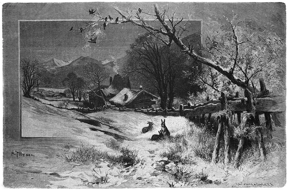 Die Gartenlaube (1885) b 177.jpg Winterabend im Gebirge (S)
