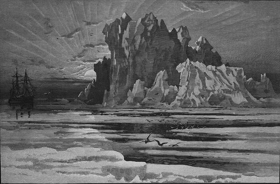 Die Gartenlaube (1885) b 349.jpg Schwimmende Eisberge auf dem Atlantischen Ocean (S)