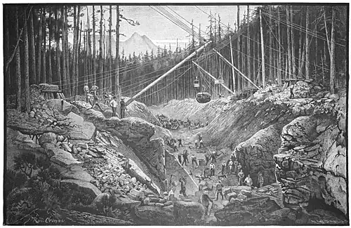 Die Gartenlaube (1885) b 617.jpg Die Armee der „Eisenbahner“ im nordamerikanischen Urwalde. Nach der Natur gezeichnet von R. Cronau (S)