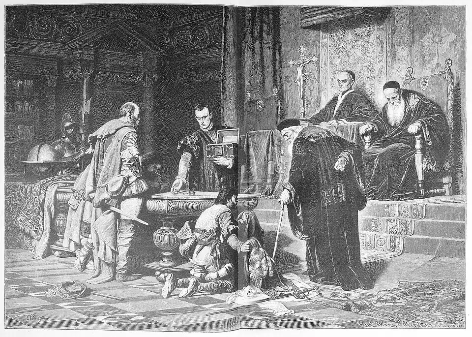 Die Gartenlaube (1886) b 116.jpg (D) Vor dem Rath der Drei in Venedig Nach dem Oelgemälde von C. v. Piloty