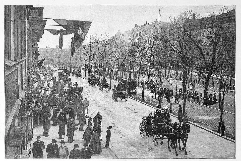 Die Gartenlaube (1886) b 213.jpg (S) Der Kaiser „Unter den Linden“ Nach einer Moment Photographie von M. Ziesler in Berlin