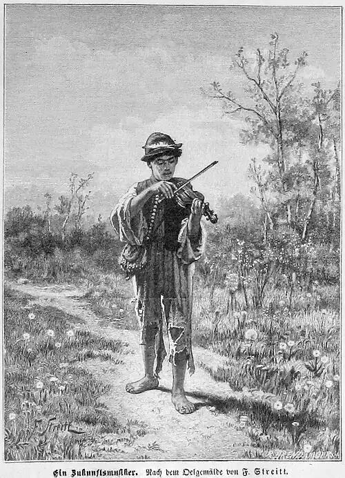Die Gartenlaube (1886) b 237.jpg Ein Zukunftsmusiker Nach dem Oelgemälde von F. Streitt