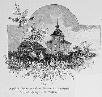 Die Gartenlaube (1886) b 340.jpg Scheffel’s Wohnhaus auf der Mettnau bei Radolfzell Originalzeichnung von R. Püttner