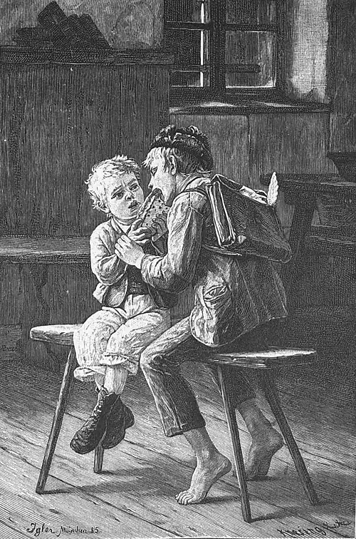 Die Gartenlaube (1886) b 757.jpg „Halt, nicht so viel!“ Nach dem Oelgemälde von G. Igler